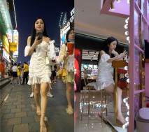 步行街一路跟蹤抄底白色連衣裙美女內褲前後透明