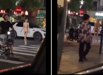 【某某門事件】裸女逛街 無視行人走到斑馬線，逼逼朝天瘋狂摳逼，並大喊：媽呀！誰來操我呀！