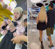 JK短裙公主和男友逛街..黑色半透明騷內漏出半個逼