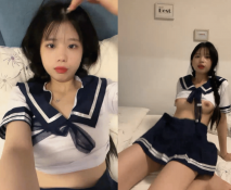 可愛麻花辮美少女！學生情趣裝！一臉呆萌，多毛超嫩粉穴，特寫手指揉搓，掰開看洞非常緊致