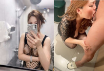 豐腴人妻穿著黑蕾絲吊帶跪鏡前吹簫，肥尻高翹女上位狂騎猛坐爽到噴水
