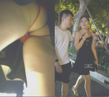 步行街一路跟蹤抄底性感短裙少婦 穿著情趣內褲隱約能看到她的小黑鮑